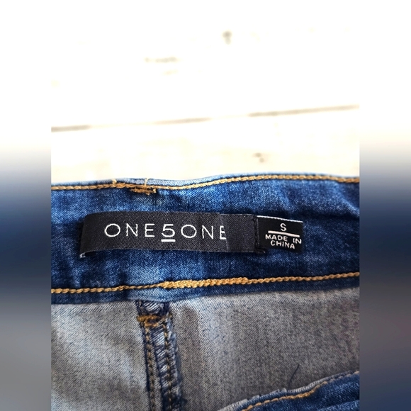 One5one Soft & Stretchy Blue Denim Jean Midi Pencil Button Up Skirt Belt loops - Picture 8 of 9